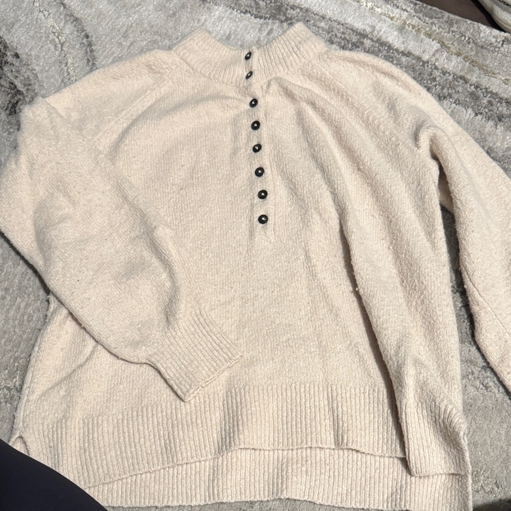 Madewell Cream Turtleneck Sweater with Black Buttons